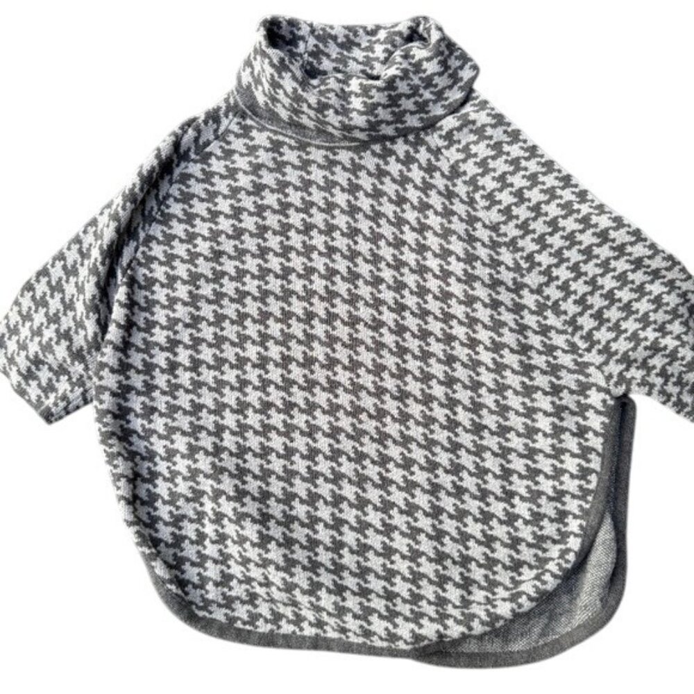 LOFT Outlet Womens XS Petite Houndstooth Poncho Sweater Gray Black Knit
